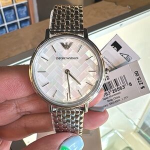 Emporio Armani Silver-Tone Women's Watch with Iridescent Mother-of-Pearl Dial